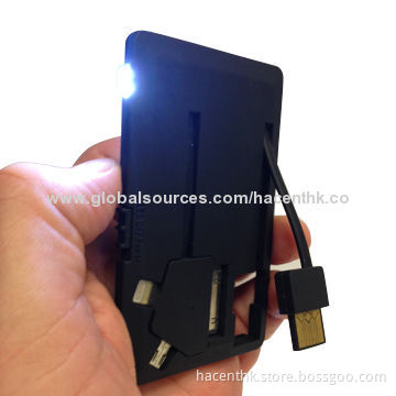 Credit Card 7mm Slim 3-in-1 Function Power Bank/Charger with 500mAh Capacity